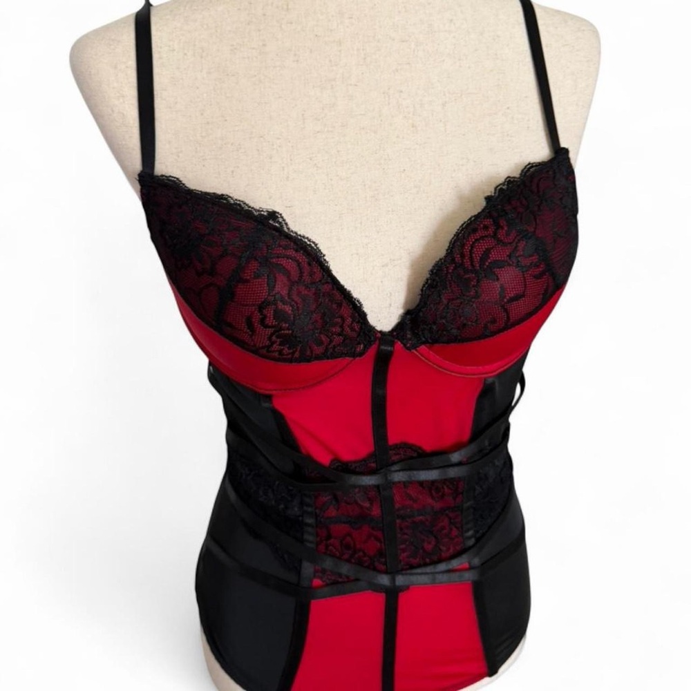 Vamp Goth Corset Red Black Lace Bustier Dark Feminine Bustier Going Out Top y2k